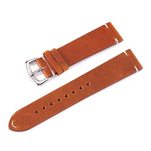 YOUYIMEI Uhrenarmbänder – Ersatz-Uhrenarmbänder, 18–24 mm, for Herren und Damen, echtes Leder, Retro-Armband, Edelstahl-Dornschließe, elegante Armbanduhr (Color : Yellow Brown, Size : 22mm) von YOUYIMEI