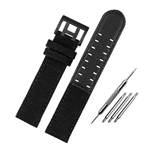 YOUYIMEI Uhrenarmbänder – Ersatz-Uhrenarmbänder, 20 mm/22 mm polierte Dornschließe, echtes Leder und Nylon-Spleiß-Uhrenarmband for Smartwatch, analog (Color : Black Black Clasp, Size : 22mm) von YOUYIMEI