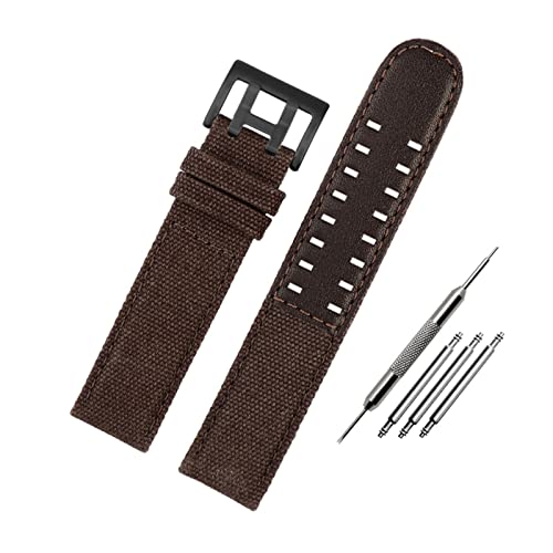 YOUYIMEI Uhrenarmbänder – Ersatz-Uhrenarmbänder, 20 mm/22 mm polierte Dornschließe, echtes Leder und Nylon-Spleiß-Uhrenarmband for Smartwatch, analog (Color : Brown Black Clasp, Size : 20mm) von YOUYIMEI