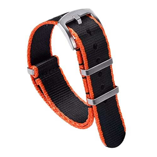 YOUYIMEI Uhrenarmbänder – Ersatz-Uhrenarmbänder, 20 mm–22 mm Stil, metallischer Glanz, seidiges Nylon-Uhrenarmband, Ersatz-Uhrenarmband-Zubehör (Color : Black With Orange Edge, Size : 20mm) von YOUYIMEI