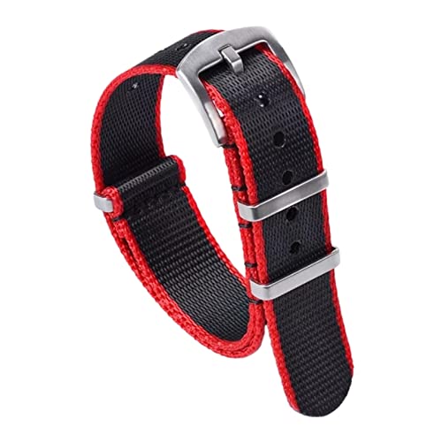 YOUYIMEI Uhrenarmbänder – Ersatz-Uhrenarmbänder, 20 mm–22 mm Stil, metallischer Glanz, seidiges Nylon-Uhrenarmband, Ersatz-Uhrenarmband-Zubehör (Color : Black With Red Edge, Size : 20mm) von YOUYIMEI