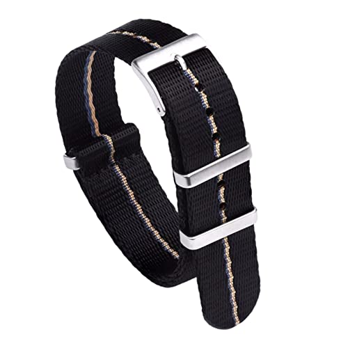 YOUYIMEI Uhrenarmbänder – Ersatz-Uhrenarmbänder, 20 mm–22 mm glattes Nylon-Uhrenarmband for analoge Uhren und Zifferblatt, Quarzuhr, Uhrenarmband-Ersatz (Color : Black Blue Khaki, Size : 22mm) von YOUYIMEI