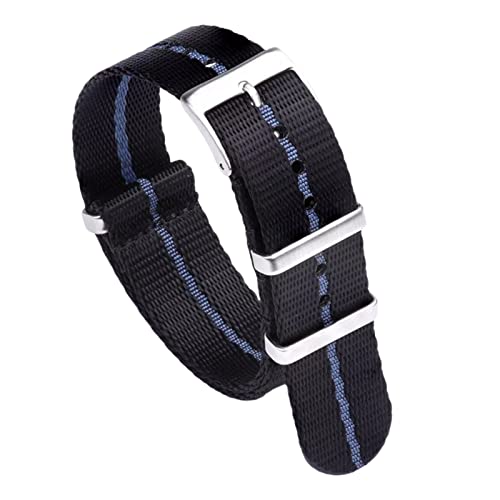 YOUYIMEI Uhrenarmbänder – Ersatz-Uhrenarmbänder, 20 mm–22 mm glattes Nylon-Uhrenarmband for analoge Uhren und Zifferblatt, Quarzuhr, Uhrenarmband-Ersatz (Color : Black With Blue, Size : 20mm) von YOUYIMEI