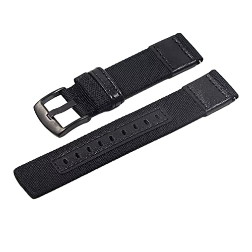 YOUYIMEI Uhrenarmbänder – Ersatz-Uhrenarmbänder, Nylon- und Leder-Spleißarmband im 20-mm-22-mm-Stil, schwarzes Dornschließe-Uhrenarmband (Color : Black, Size : 20mm) von YOUYIMEI