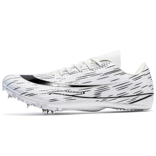 YOVKSI Herren Spikes Leichtathletik Racing Laufschuhe Professionelles Springen Racing Training Running Sneakers Leichtathletikschuhe Sprint Distanz Laufen für Jungen, Weiss/opulenter Garten, 41 EU von YOVKSI