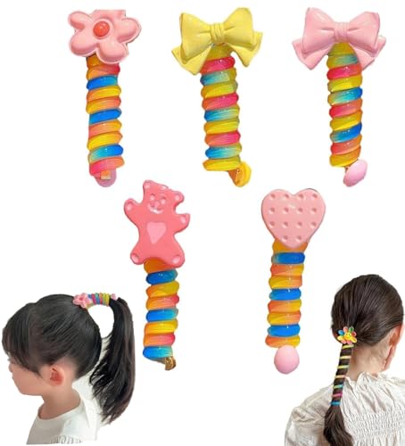 5PCS Colorful Telephone Wire Hair Bands for Kids, Braided Telephone Wire Hair Bands, Spiral Hair Ties，Ponytail Braids Fixed Hair Rope，Waterproof High Elastic Rubber Hairband Headband von YOZO