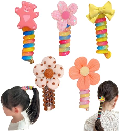 5PCS Colorful Telephone Wire Hair Bands for Kids, Braided Telephone Wire Hair Bands, Spiral Hair Ties，Ponytail Braids Fixed Hair Rope，Waterproof High Elastic Rubber Hairband Headband von YOZO