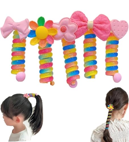 5PCS Colorful Telephone Wire Hair Bands for Kids, Braided Telephone Wire Hair Bands, Spiral Hair Ties，Ponytail Braids Fixed Hair Rope，Waterproof High Elastic Rubber Hairband Headband von YOZO