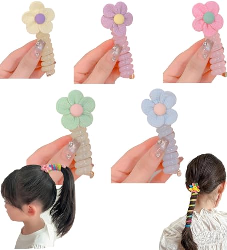 5PCS Colorful Telephone Wire Hair Bands for Kids, Braided Telephone Wire Hair Bands, Spiral Hair Ties，Ponytail Braids Fixed Hair Rope，Waterproof High Elastic Rubber Hairband Headband von YOZO