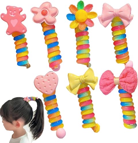 5PCS Colorful Telephone Wire Hair Bands for Kids, Braided Telephone Wire Hair Bands, Spiral Hair Ties，Ponytail Braids Fixed Hair Rope，Waterproof High Elastic Rubber Hairband Headband von YOZO