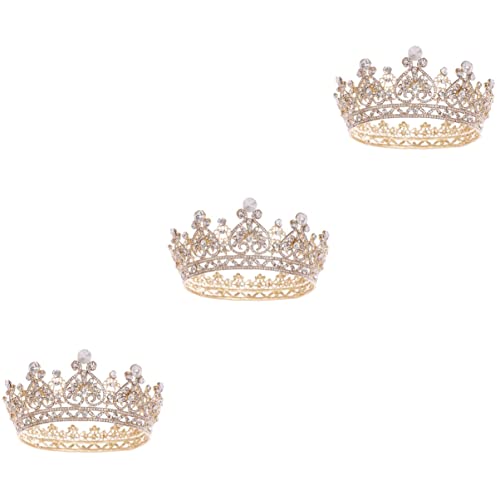 3 Stück goldene Kronen und Krone, Perlen-Tiara, Haarbraut, golden, elegant, Abschlussball, Festzug, Hochzeit, Retro-Party, glänzend, for Königinnen, Frauen, Geburtstag, Barock-Königin, Kristall-Stirnb von YPOSPDD