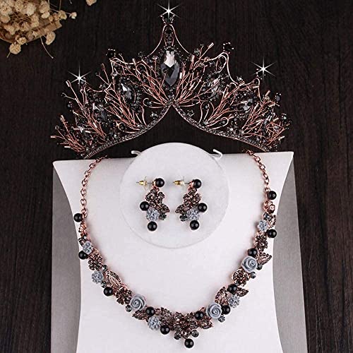 Haarkronen for Frauen, schwarze Kristallblumen, Brautschmuck-Sets, Hochzeitskrone, Tiaras, afrikanische Perlen, Schmuck-Set, Ohrringe von YPOSPDD