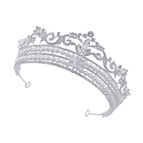 Kleinkind-Stirnband-Tiara for Mädchen, silberne Strass-Diademe und Kronen for Frauen, Hochzeit, Perlen-Tiara, Braut-Perlenkrone, dekorative Tiara, Braut-Strass-Tiara, Haarschmuck von YPOSPDD