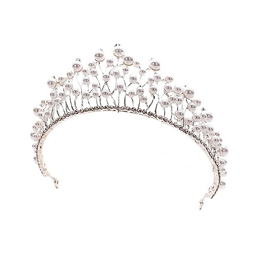 Perlen-Stirnband, Krone, schwarzer Akzent, Dekor, Damen-Stirnband, Stirnbänder mit Perlen, Strasssteinen for Braut, Legierung, Strass, Barock-Stil, Haarband, Hochzeit, Haardekoration, Haarschmuck, Sil von YPOSPDD