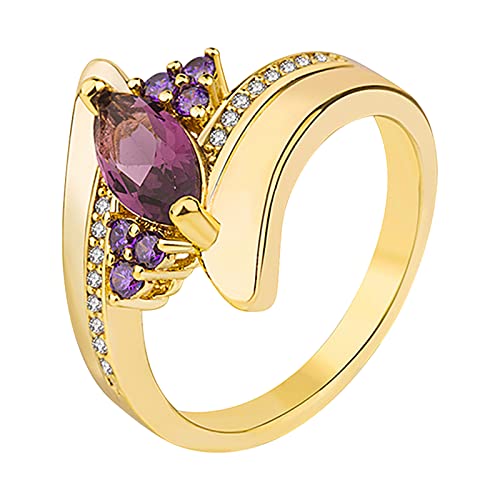 YPOSPDD Damen-Verlobungsringe, Verlobungsringe mit Zirkonen im Rundschliff, Damen-Eheringe, Schmuckringe for Frauen, voller Diamanten (Color : Purple, Size : 6) von YPOSPDD