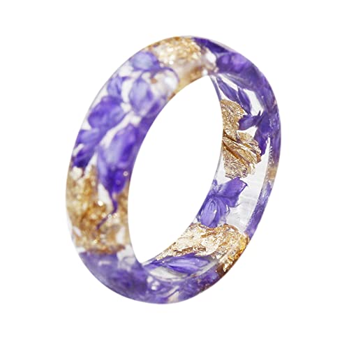 YPOSPDD Eheringe 2023_ Handgefertigter Harzring mit echten Blumen, bunter Harzring, Tintenmuster, blutlila Harzring (Color : Purple, Size : 9) von YPOSPDD