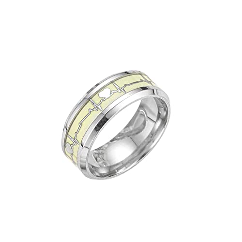 YPOSPDD Eheringe for Damen_ Ring, dunkel leuchtender Herzschlag-Ring, Ringschmuck, Versprechen, Stahl for Herren, Mode (Color : G, Size : One Size) von YPOSPDD
