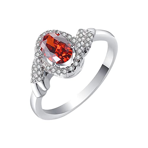 YPOSPDD Ringe for Teenager-Mädchen_ Verlobungsring, runder Zirkonia, Damen-Eheringe, Schmuckringe, Damen-Volldiamant (Color : Red, Size : 7) von YPOSPDD