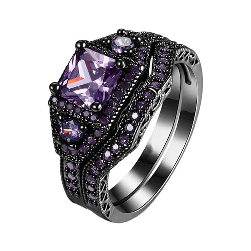 YPOSPDD Versprechensringe for Frauen 2023_ 2 STÜCK Quadratisch Schwarz Lila Zirkonia Braut Strass Verlobungsring Schwarz Voll (Color : Black, Size : 5) von YPOSPDD