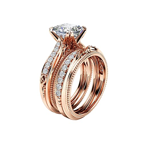 YPOSPDD Versprechensringe for Sie 2023_ Verlobungsringe mit Zirkonen im Rundschliff, Damen-Eheringe, Schmuckringe for Frauen, Volldiamant (Color : Rose Gold, Size : 8) von YPOSPDD