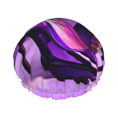 Elegante violette High Heels mit Lippenstift-Druck, Duschhaube für Frauen, wiederverwendbar, wasserdichte Badehaube, schnell trocknende Badehaube Elegante violette High Heels mit Lippenstift-Druck, Duschhaube für Frauen, wiederverwendbar, wasserdichte Badehaube, schnell trocknende Badehaube von YQxwJL