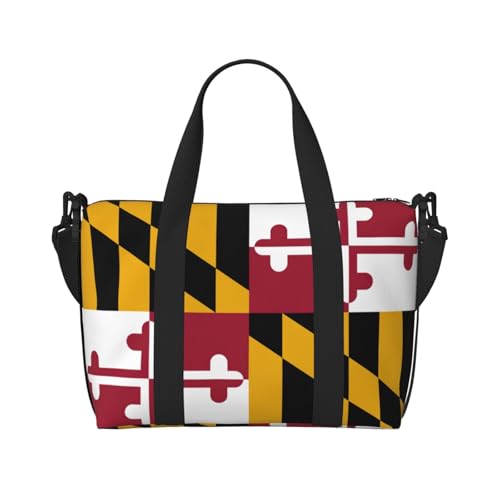 Reisetasche mit Maryland-Staatsflaggen-Druck, Workout-Reisetasche, Übernachtungs-Umhängetasche, Wochenendtasche für Damen und Herren, Schwarz, Einheitsgröße Reisetasche mit Maryland-Staatsflaggen-Druck, Workout-Reisetasche, Übernachtungs-Umhängetasche, Wochenendtasche für Damen und Herren, Schwarz, Einheitsgröße von YQxwJL
