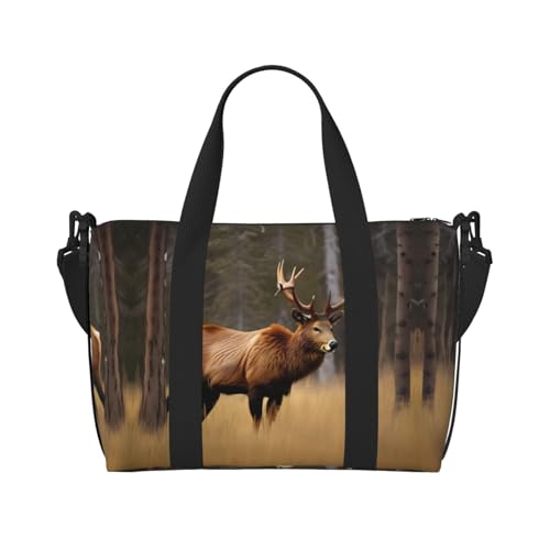 Reisetasche mit Wildtier-Motiv Hirsch, Bär, Elch, Workout-Reisetasche, Übernachtungs-Umhängetasche, Wochenendtasche für Damen und Herren, Schwarz, Einheitsgröße Reisetasche mit Wildtier-Motiv Hirsch, Bär, Elch, Workout-Reisetasche, Übernachtungs-Umhängetasche, Wochenendtasche für Damen und Herren, Schwarz, Einheitsgröße von YQxwJL