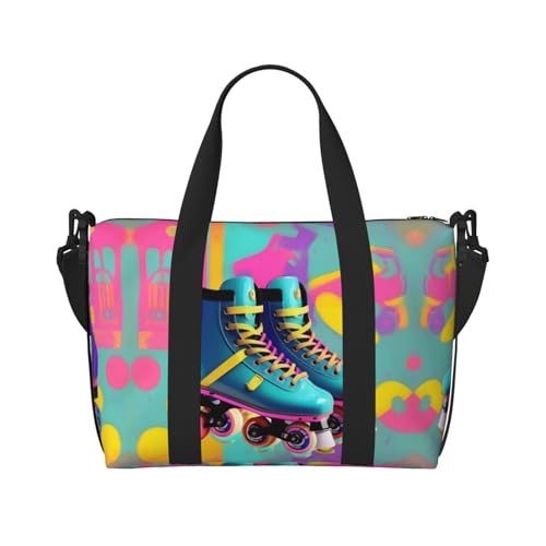 Retro-Reisetasche mit buntem Rollschuh-Aufdruck, Workout-Reisetasche, Übernachtungs-Umhängetasche, Wochenendtasche für Damen und Herren, Schwarz, Einheitsgröße Retro-Reisetasche mit buntem Rollschuh-Aufdruck, Workout-Reisetasche, Übernachtungs-Umhängetasche, Wochenendtasche für Damen und Herren, Schwarz, Einheitsgröße von YQxwJL
