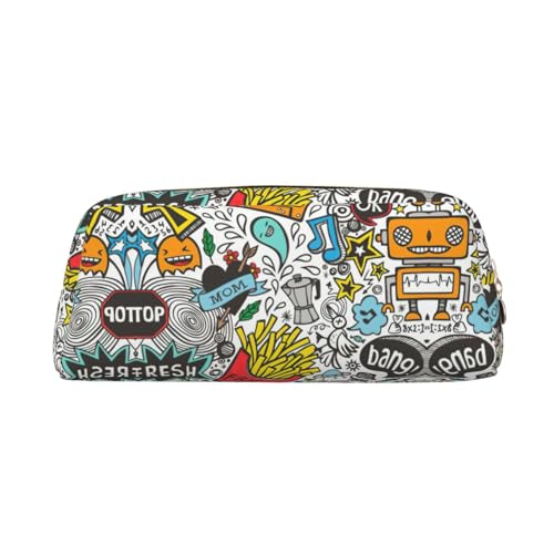 YQxwJL Federmäppchen aus Leder mit Comic-Kunstdruck, großes Fassungsvermögen mit Reißverschluss, perfekt für Stifte, Bleistifte, Gold, One Size, Tasche YQxwJL Federmäppchen aus Leder mit Comic-Kunstdruck, großes Fassungsvermögen mit Reißverschluss, perfekt für Stifte, Bleistifte, Gold, One Size, Tasche von YQxwJL