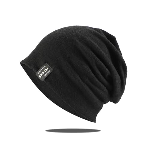 Strickmützen für Damen Herren Leichte Running Beanie-Mützen Skull Cap Elastische Kappen Helmfutter Helm Unterziehmütze Schlaf Kappen Herbst und Winter Warme Strickmütze Einfarbige Hut Schwarz von YR.Lover