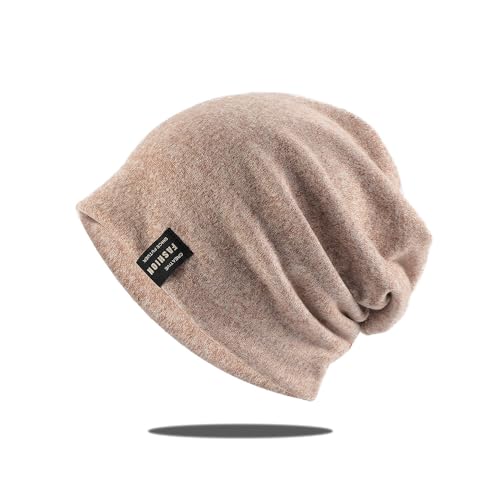 YR.Lover Strickmützen für Damen Herren Leichte Running Beanie-Mützen Skull Cap Elastische Kappen Helmfutter Helm Unterziehmütze Schlaf Kappen Herbst und Winter Warme Strickmütze Einfarbige Hut Braun von YR.Lover