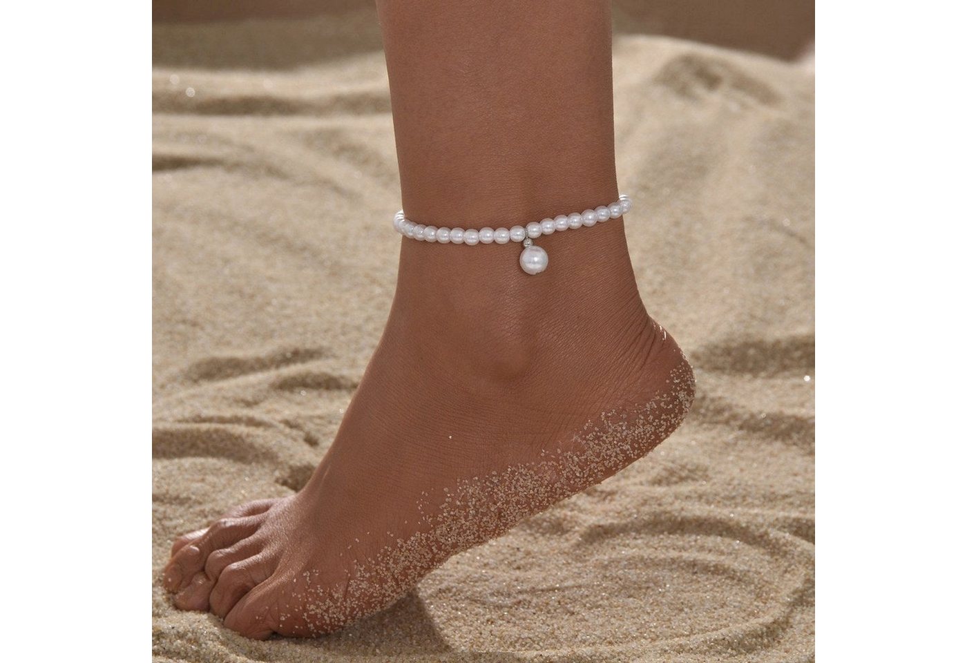 YRIIOMO Fußkette Verstellbares elastisches Fußkettchen mit, Imitationsperlen und Strandschmuck von YRIIOMO