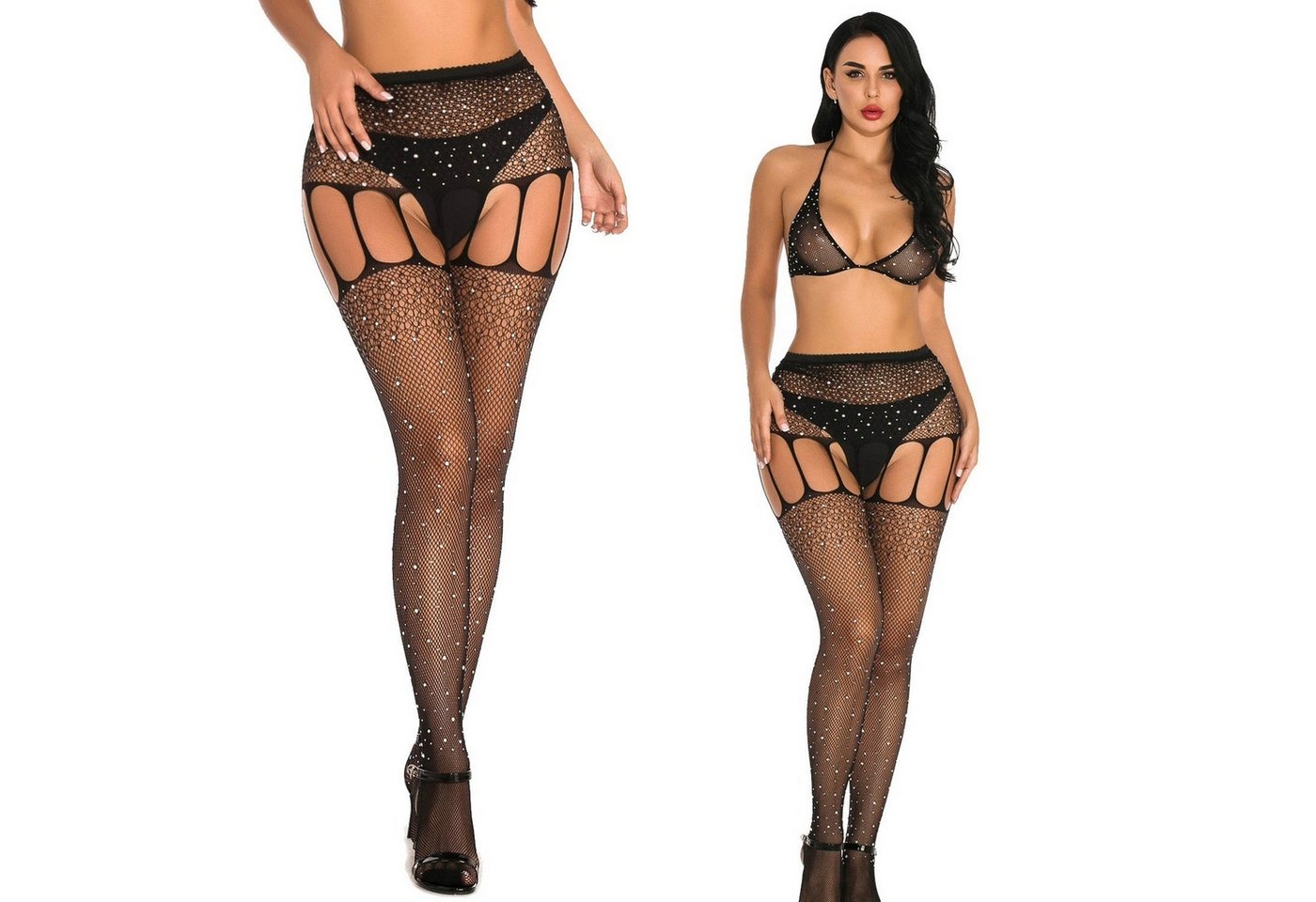 YRIIOMO Set: Corsage Damen-BH-Set, sexy Dessous, Strumpfhose, mit offenem Schritt, Bikini -Set, Einheitsgröße, Ohne BH und Unterhose von YRIIOMO