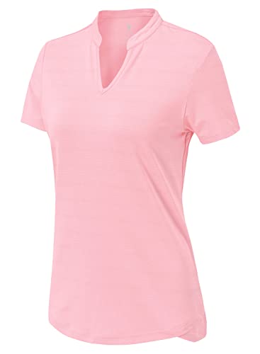 YSENTO Damen Sport T-Shirt Kurzarm Laufshirt V-Ausschnitt Funktionsshirt Gym Yoga Tops Sportbekleidung(Hell-Pink,XL) von YSENTO