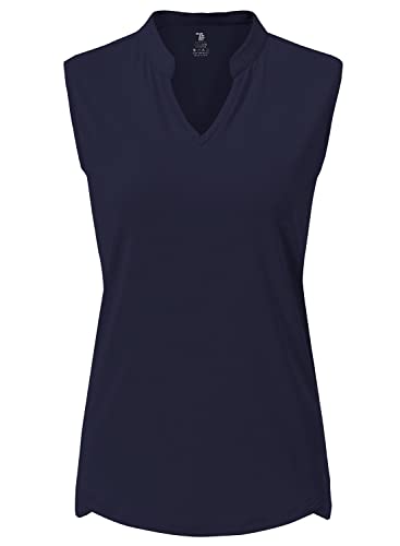 YSENTO Damen Sport Tank Top Ärmelloses Golf Poloshirt Atmungsaktive Tennis Shirt Oberteile mit V-Ausschnitt(Marine,2XL) von YSENTO