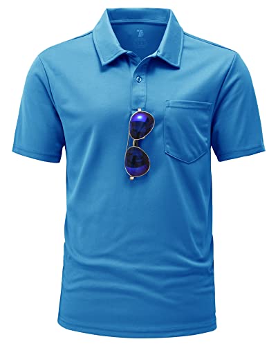 YSENTO Herren Poloshirts Kurzarm Golfshirts Atmungsaktiv Funktionell Tennis Arbeit Casual T-Shirts mit Brillenhalter(Blau,3XL) von YSENTO