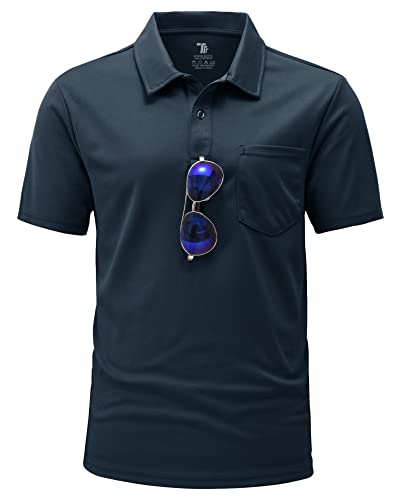 YSENTO Herren Poloshirts Kurzarm Polohemd T Shirts Golf Polo Slim Fit Tennis Polo T-Shirts mit Tasche(Marine,L) von YSENTO