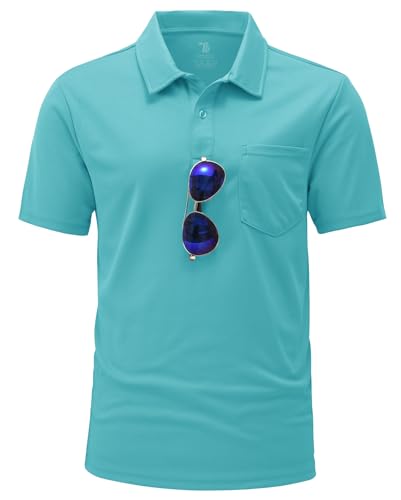 YSENTO Herren Poloshirts Kurzarm Polohemd T Shirts Golf Polo Slim Fit Tennis Polo T-Shirts mit Tasche(Ocean Blue,3XL) von YSENTO