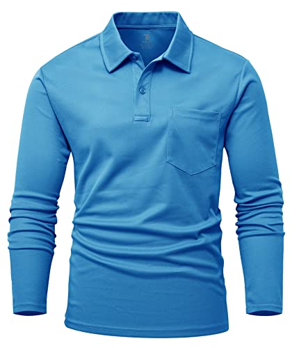 YSENTO Herren Poloshirts Langarm Golfshirts Schnelltrocknend Atmungsaktiv Outdoor Funktionell Tennis Arbeit Casual Polo T-Shirts Tops mit Brillenhalter(Blau,XL) von YSENTO