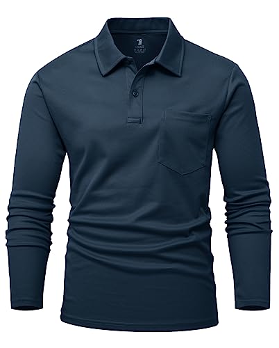 YSENTO Herren Poloshirts Langarm Golfshirts Schnelltrocknend Atmungsaktiv Outdoor Funktionell Tennis Arbeit Casual Polo T-Shirts Tops mit Brillenhalter(Marine,2XL) von YSENTO