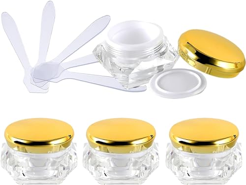 YTBHSHXZ 4 Stück, leerer 10 ml transparenter Acryl-Kosmetikbehälter in Diamantform, Gesichtscreme-Lotion-Gläser, Topf mit rosa Deckel + 4 x Löffel YTBHSHXZ 4 Stück, leerer 10 ml transparenter Acryl-Kosmetikbehälter in Diamantform, Gesichtscreme-Lotion-Gläser, Topf mit rosa Deckel + 4 x Löffel von YTBHSHXZ