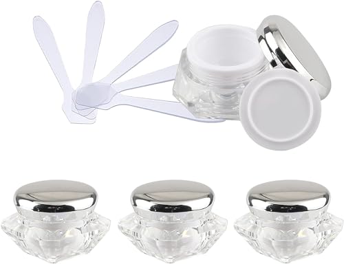 4 Stück, leerer 10 ml transparenter Acryl-Kosmetikbehälter in Diamantform, Gesichtscreme-Lotion-Gläser, Topf mit rosa Deckel + 4 x Löffel 4 Stück, leerer 10 ml transparenter Acryl-Kosmetikbehälter in Diamantform, Gesichtscreme-Lotion-Gläser, Topf mit rosa Deckel + 4 x Löffel von YTBHSHXZ