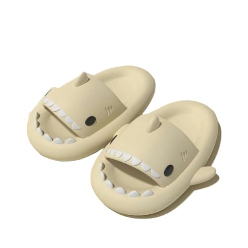 YTLOUNAZ Sommer Badeschlappen Sommerhai Sandalen Frauen Haifischschuhe Anti-Skid Eva Feste Farben Paar Eltern Outdoor Süße Innenräume Lustige Schuhe-Beige-32-33 von YTLOUNAZ