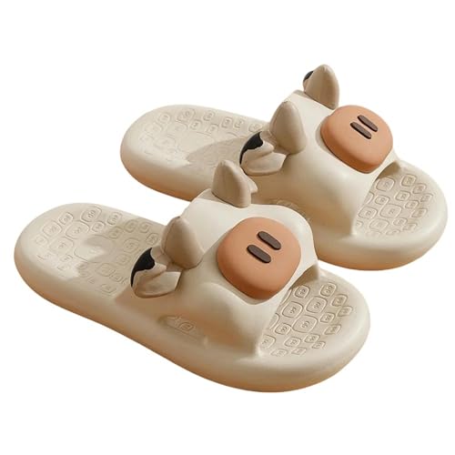 YTLOUNAZ Sommer Badeschlappen Süße Kuhschuhe Für Sommer -Cartoon -Form Frauen Rutschere Für Weiche Non -Slip -Badezimmer -Hausschuhe Für Männer-Beige-36-37 (Fuß 230 Mm) von YTLOUNAZ