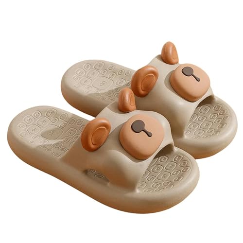 YTLOUNAZ Sommer Badeschlappen Süße Kuhschuhe Für Sommer -Cartoon -Form Frauen Rutschere Für Weiche Non -Slip -Badezimmer -Hausschuhe Für Männer-Khaki-36-37 (Fuß 230 Mm) von YTLOUNAZ