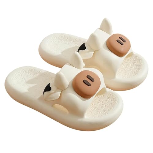 YTLOUNAZ Sommer Badeschlappen Süße Kuhschuhe Für Sommer -Cartoon -Form Frauen Rutschere Für Weiche Non -Slip -Badezimmer -Hausschuhe Für Männer-Weiß-38-39 (Fuß 240 Mm) von YTLOUNAZ