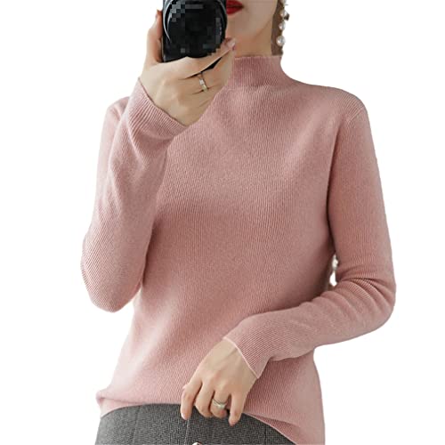 YTR6RTW Halber Rollkragen Kaschmir Pullover Damen Winter Kaschmir Pullover Strick Damen Langarm Dicker Lose Pullover, rose, XL von YTR6RTW