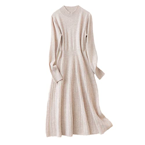 YTR6RTW Lose Frauen Lang-Stil Kleid Kaschmir Pullover Streifen Zeichnung Stil Ärmel Wolle Strickpullover, Beige, Klein von YTR6RTW