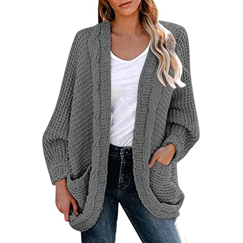 YUE Damen Offene Front Strickjacke Grobstrick Lang Cardigan Casual High Stretchy Strickmantel Lose Warm Herbst Winter Pulli Jacke Mantel mit Taschen von YUE