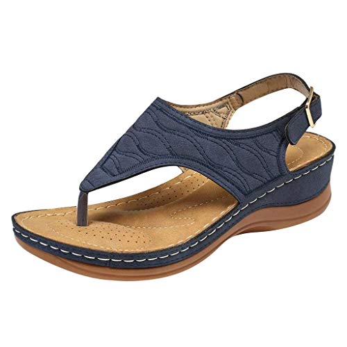 YUE Damen Orthopädische Zehentrenner Sandalen Strass Flip-Flops Damen Sommer Komfort Walking Pantoffeln Yoga Fußbett Badelatschen mit Weiches Fußbett Pantoffeln (Blue, 41) von YUE